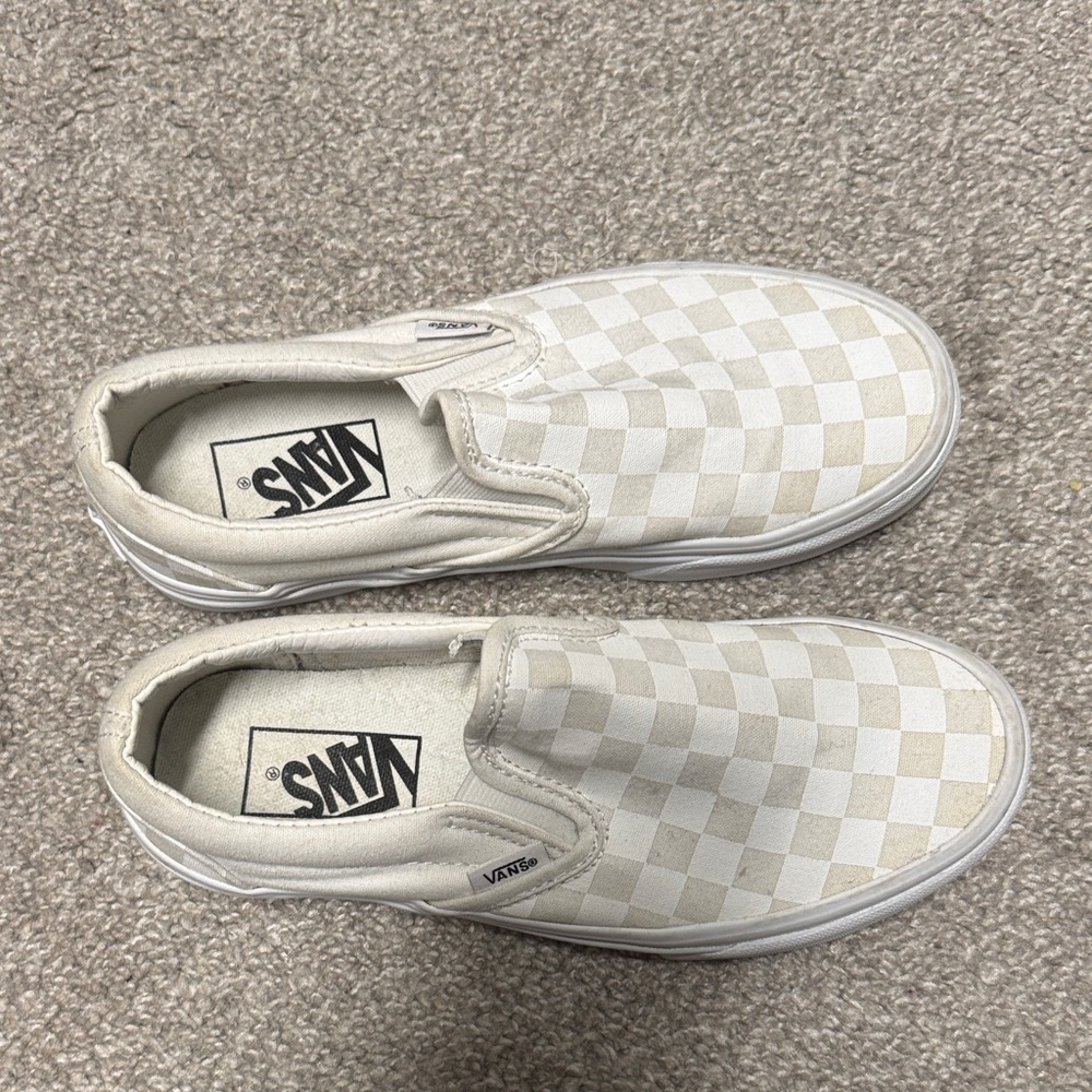 Vans Cream and White Checkered Slip-Ons